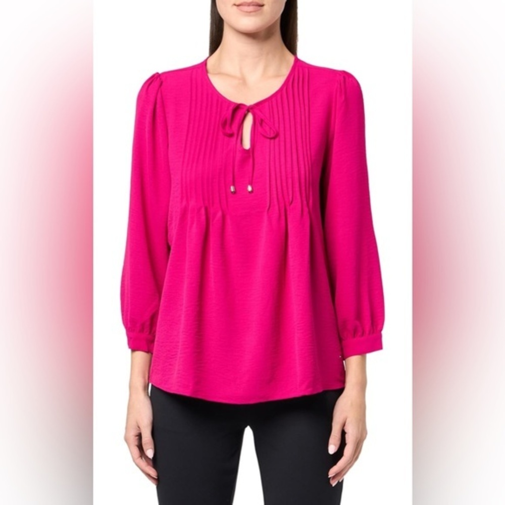 Tommy Hilfiger Womens Pintuck Chiffon Blouse Wineberry Pink Size XL